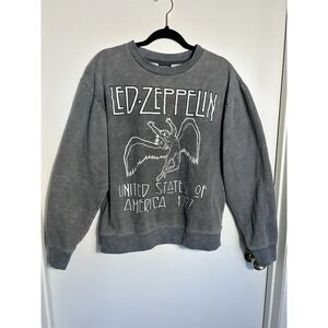 Led Zeppelin Sweatshirt Mens Large Gray 1977 US Tour Apollo Icarus Graphic Retro
